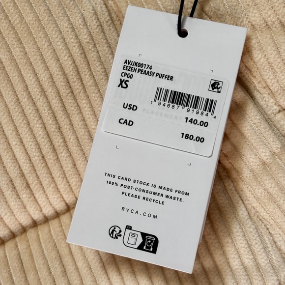 NWT RVCA Eezeh Peaasy Puffer Jacket, Brown and Cream, XS - Picture 10 of 11